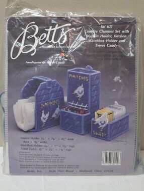 Vintage Betts Blue Needlepoint Kitchen Caddy Set - Blue Cottage Chickens - DIY